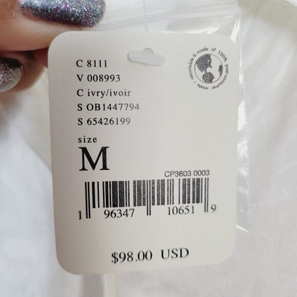 Free People Bianca Blouse White/Ivory Jacquard Animal Print Sz Med Ruched NEW - Picture 7 of 14